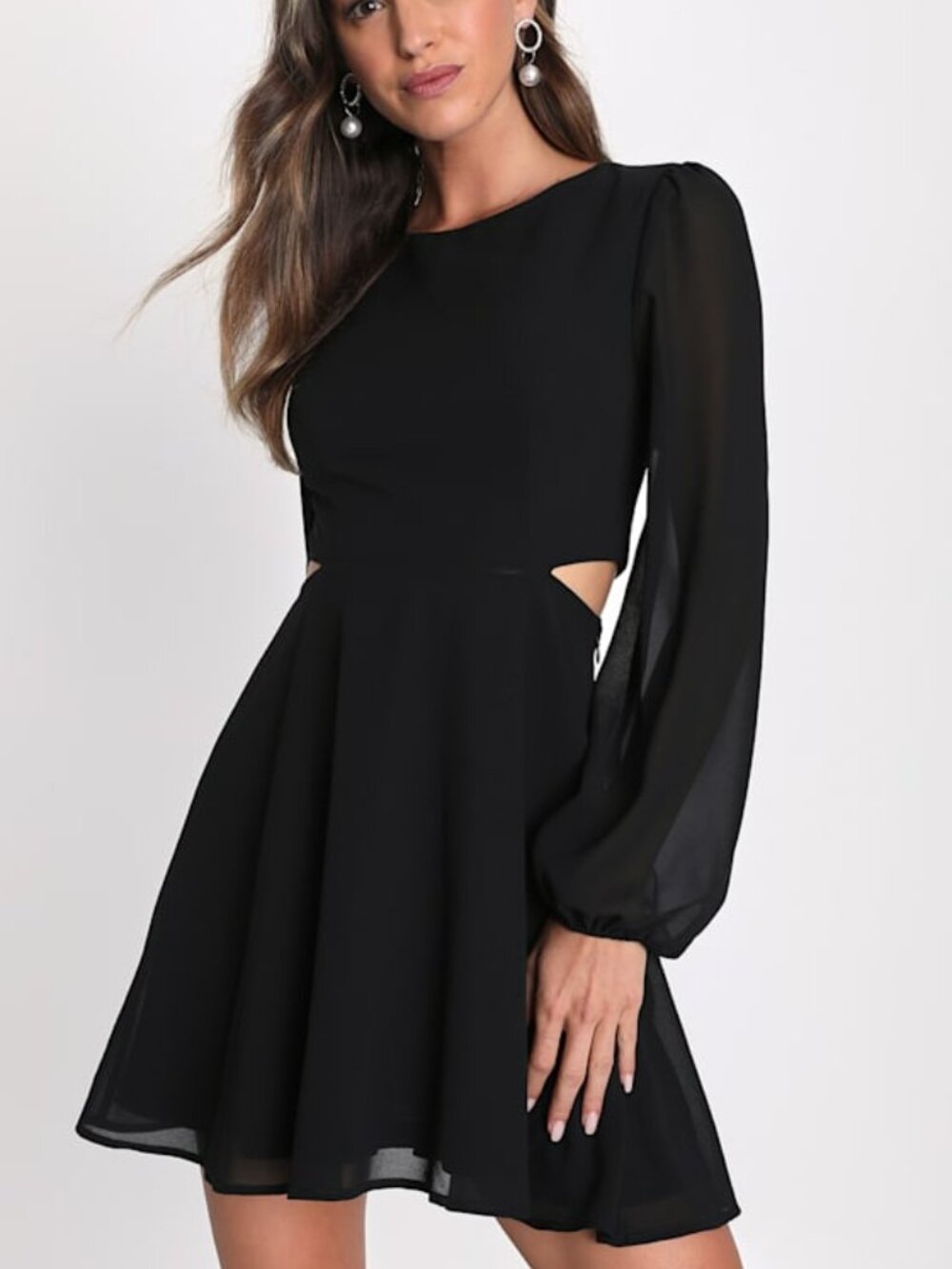 Lulus Garden Bliss Black Long Sleeve Cutout Mini Dress - Size S